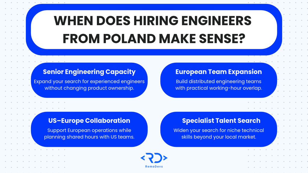 Four business scenarios where hiring engineers from Poland may make sense for international companies.